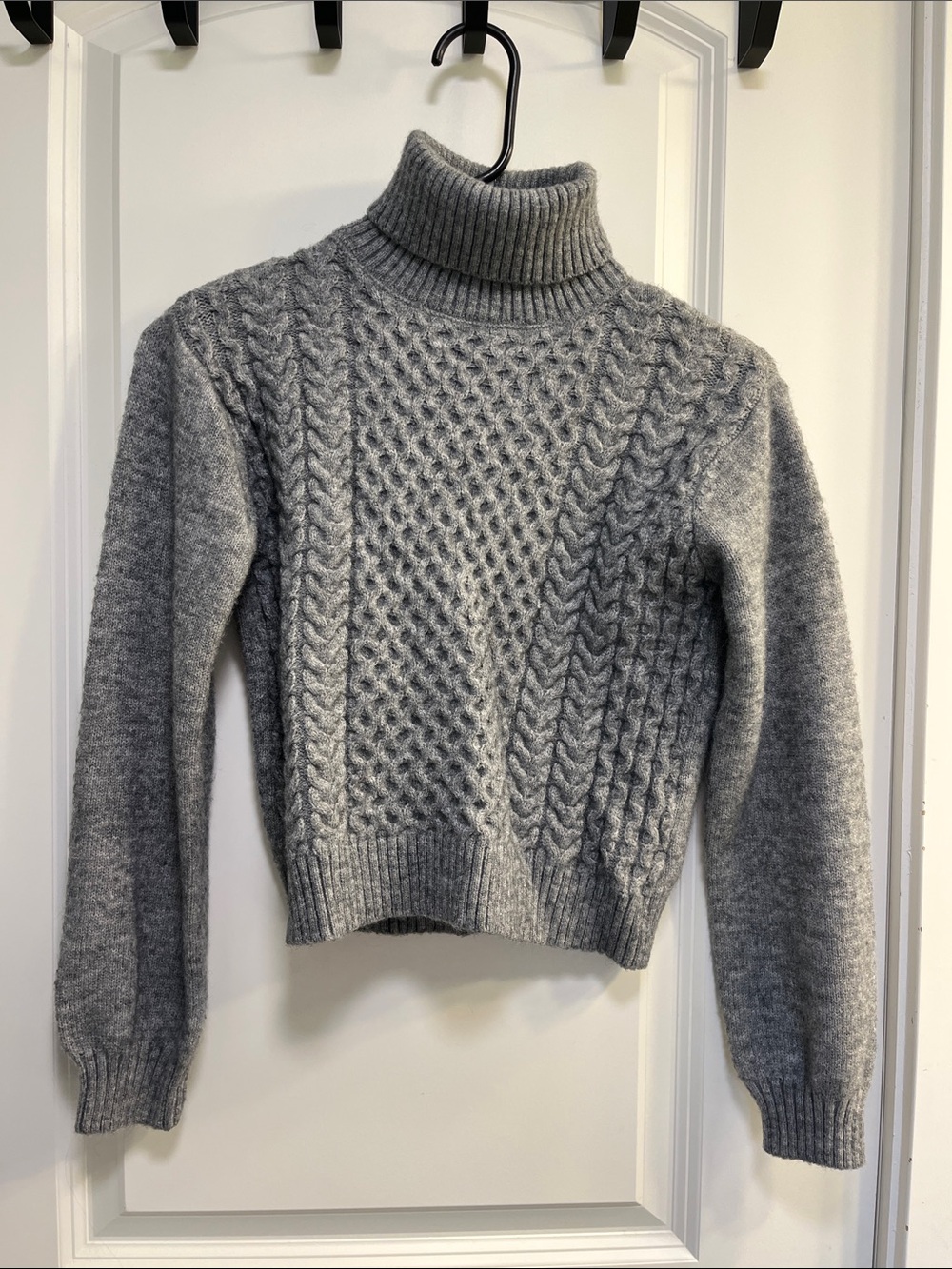Women's Grey Cable Knit Turtleneck Sweater